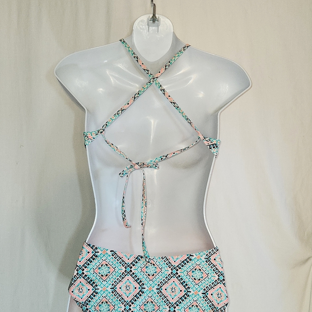 Xhilaration Monokoni Swimsuit Turquoise and Peach Medallion Pattern Sz Small - Picture 9 of 14
